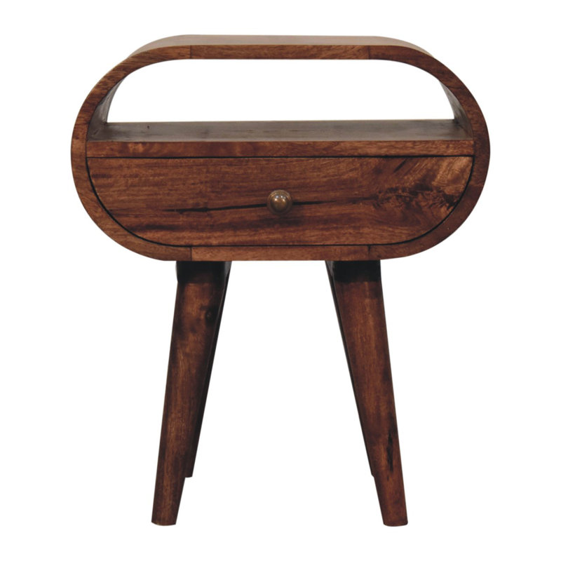 Honey Caramel Solid Mango Wood Circular Bedside Table with Drawer