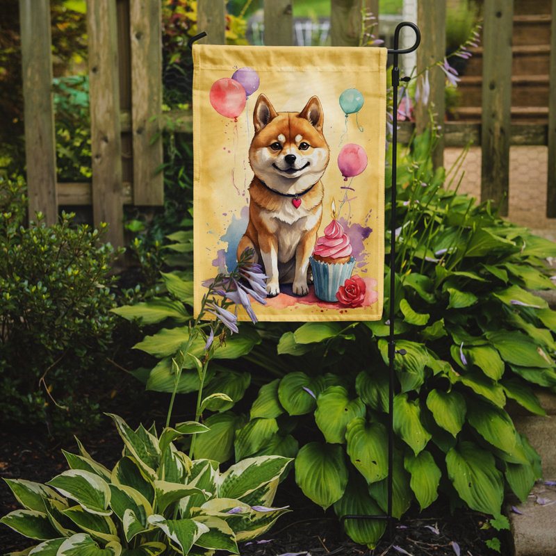 Drapeau de jardin «Happy Birthday», Shiba Inu