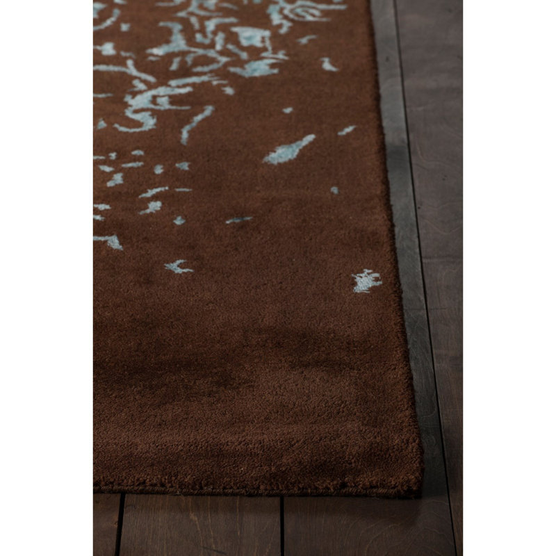 Tapis brun et bleu en laine touffeté à la main Donielle, Rectangle 5 pi x 7 pi 6 po