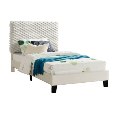 Lit simple tapissier simple en tissu respirant et mousse avec panneaux de tête de lit de conception moderne