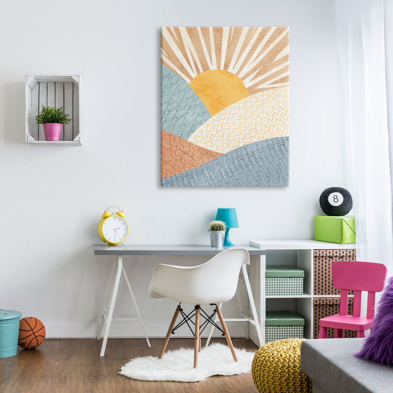 "Bold Sun" Rolling Hills, motif abstrait pour enfants, toile tendue par Ziwei Li, H 48 po x l 36 po x P 1,5 po, Toile tendue