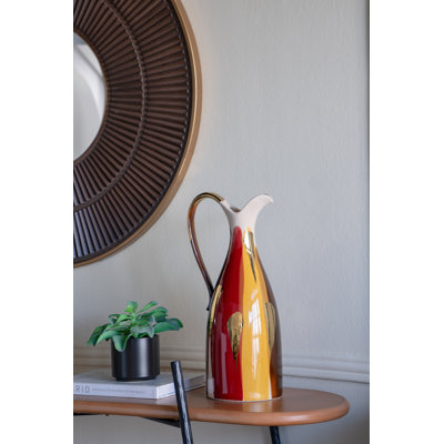 Ceramic Pitcher Vase with Abstract Multicoloured Finish