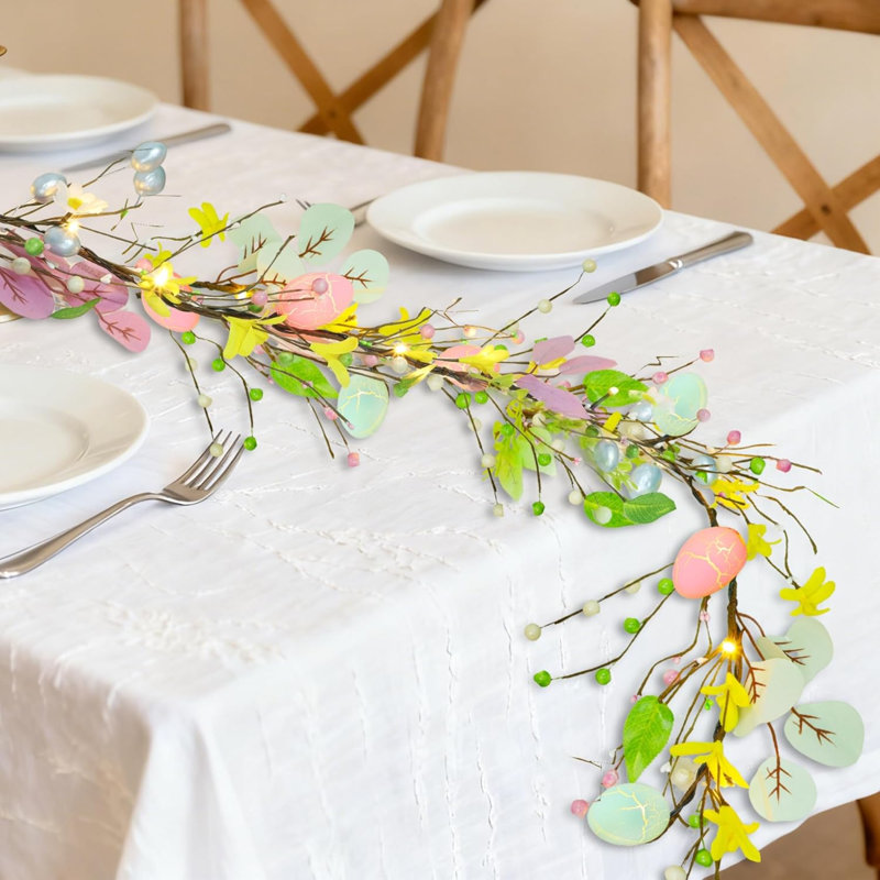 Décoration de guirlande de Pâques de 6 pi avec œufs de Pâques, guirlande florale suspendue artificielle pré-éclairée pour la cheminée