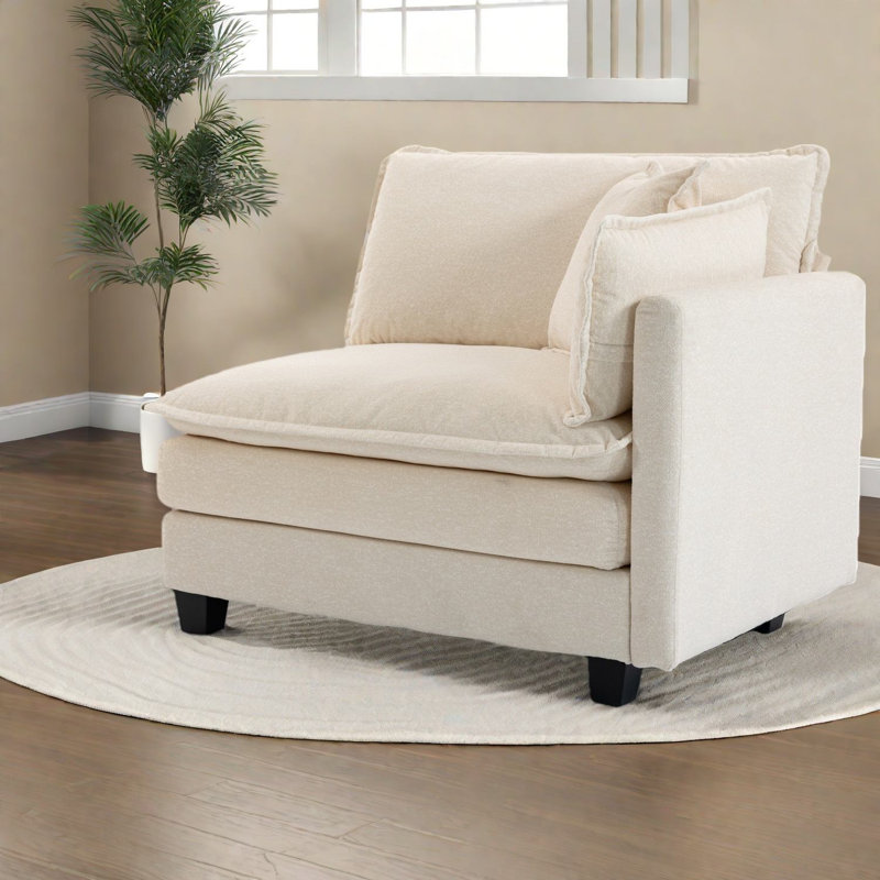 Modern Chenille Sofa, Durable Sectional Sofas With Chaise, Antique White