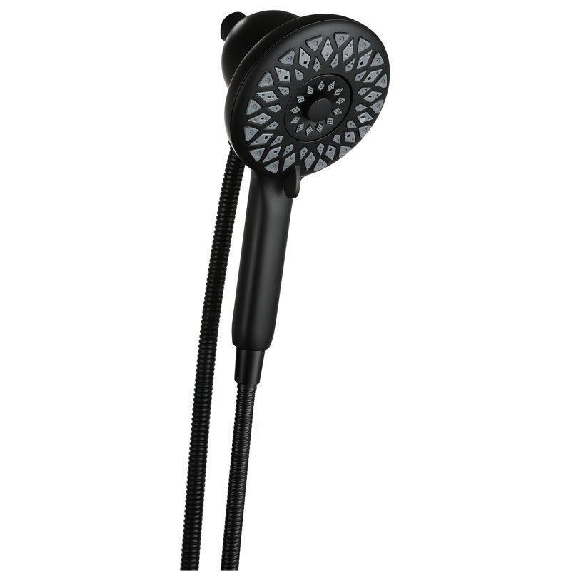 Douche à main à 6 jets en mode noir mat, tuyau de 60 pouces, fixation magnétique pour un rangement sécuritaire dans la pomme de douche de la salle de bain, réglages, poche, fixation murale en métal