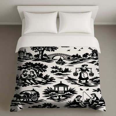 Black White Scenic Toile Duvet Covers