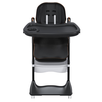 6 Months To Years High Chair, Multi - Functional Foldable Design, Adjustable 5 Level Feeding, Detachable Dual Layer Tray, Belt, Silent Wheels, Easy Clean 0 Comfort