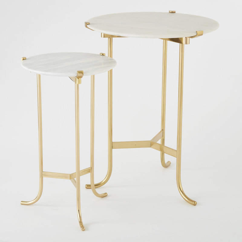 Plie Table-Brass/White Honed Marble, Polished Brass/White Honed Marble
