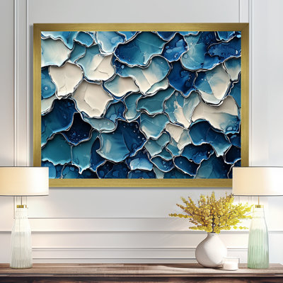 «Mauriello», art mural blanc et bleu «Silence Of Perception I» - Collages abstraits