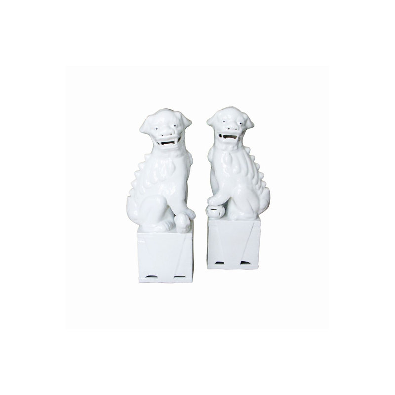 Sitting Foo Dog Figurine, 11" H x 3.5" W x 0.5" D, White