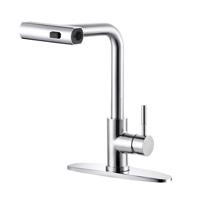 13.5 In. Single Handle Waterfall Pull Down Sprayer Kitchen Faucet With 360° Degree Spout Swivel In Polished Chrome