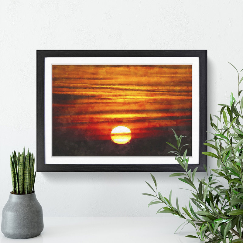 Orange Sunset - Picture Frame Painting Print, 45cm H x 63cm W x 2cm D, Black Framed