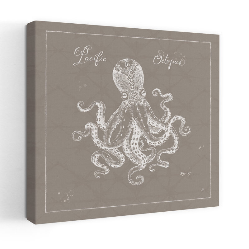 Underwater Life X Greige Octopus, art côtier, H 18 po x l 18 po