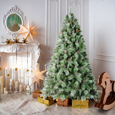  Premium Frosted Artificial Pine Christmas Tree with Pine Cones & Needles