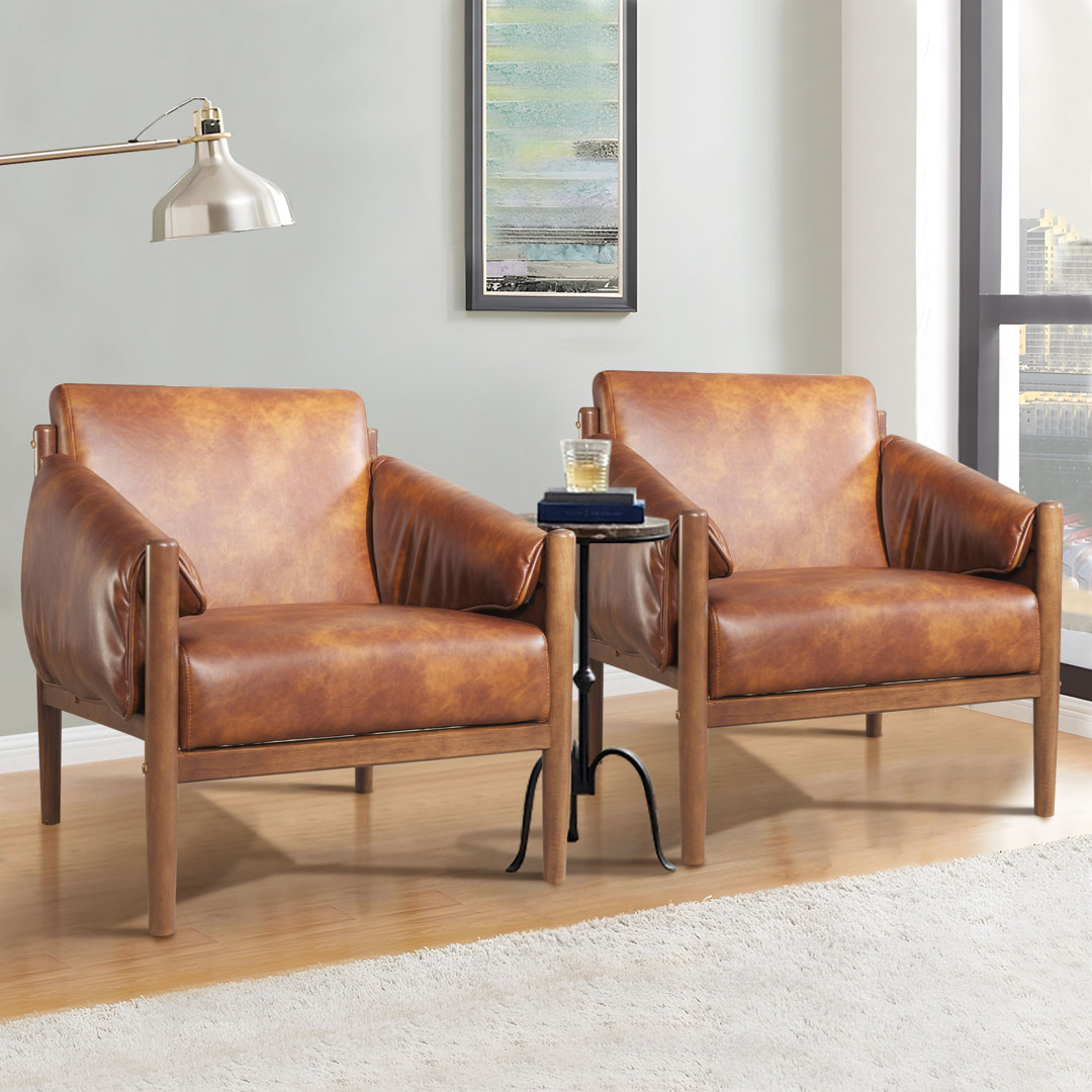 Arlena 29.5'' Wide Vegan Leather Upholstered Accent Chair with Removable Arm Cushions (Set of 2)