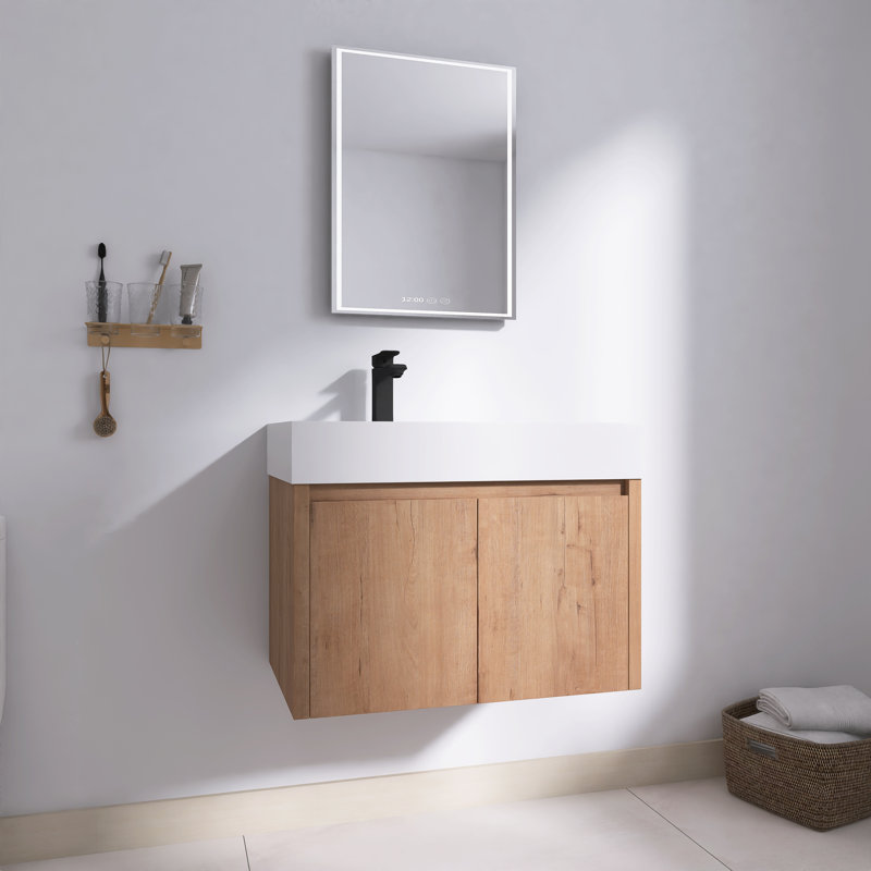  Lavenia 30" Modern Wall Mounted Bathroom Vanity with Resin Sink, Soft-Close Doors, 30", Left