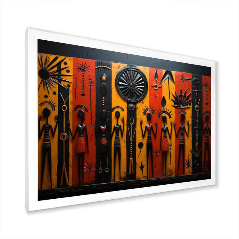 Khmya African Tribal Rhythms X - Art mural tribal africain, Cadre simple blanc, H 24 po x l 32 po x P 1 po