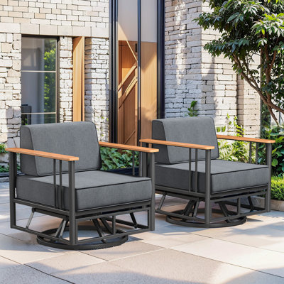 Timberloft 2-Person Outdoor Patio Conversation Set With Swivel Glider Chairs And 10" Thick Cushions