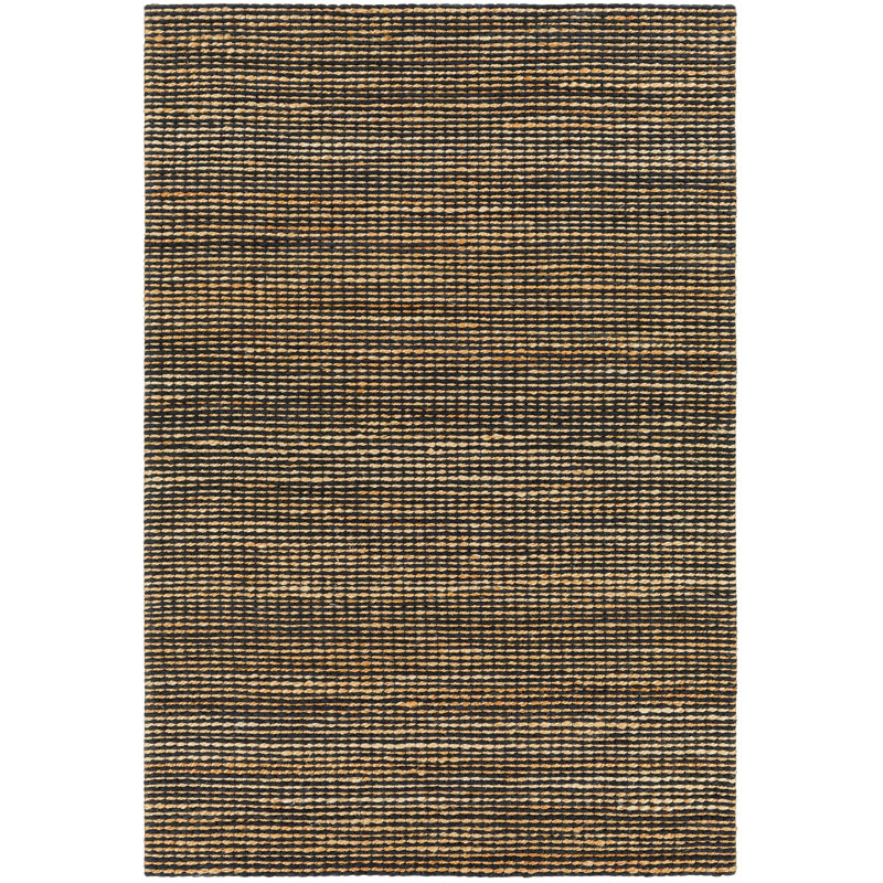 Tapis rayé noir / brun clair tissé à plat à la main Autry, Rectangle 9 pi x 12 pi