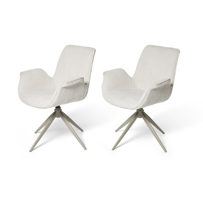 47cm H Corduroy Upholstered Metal Armchair in White