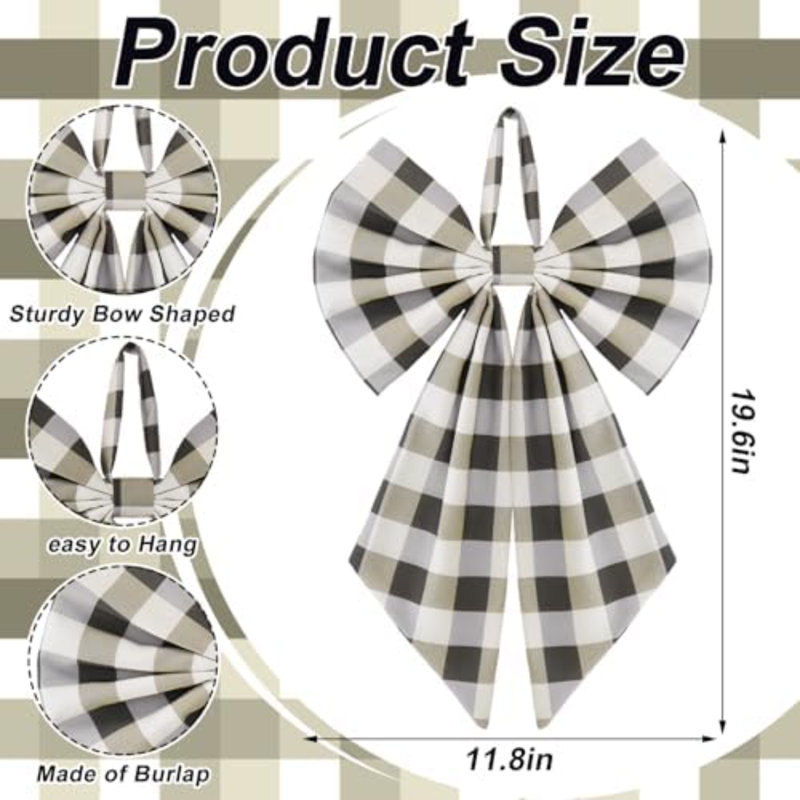 Christmas Plaid 2 Pcs Wreath Bows 19.6'' x 11.8'' Large Wreath Sash for Front Door Party Yard Doorway Indoor Outdoor Wall Decoration (Olive Green)