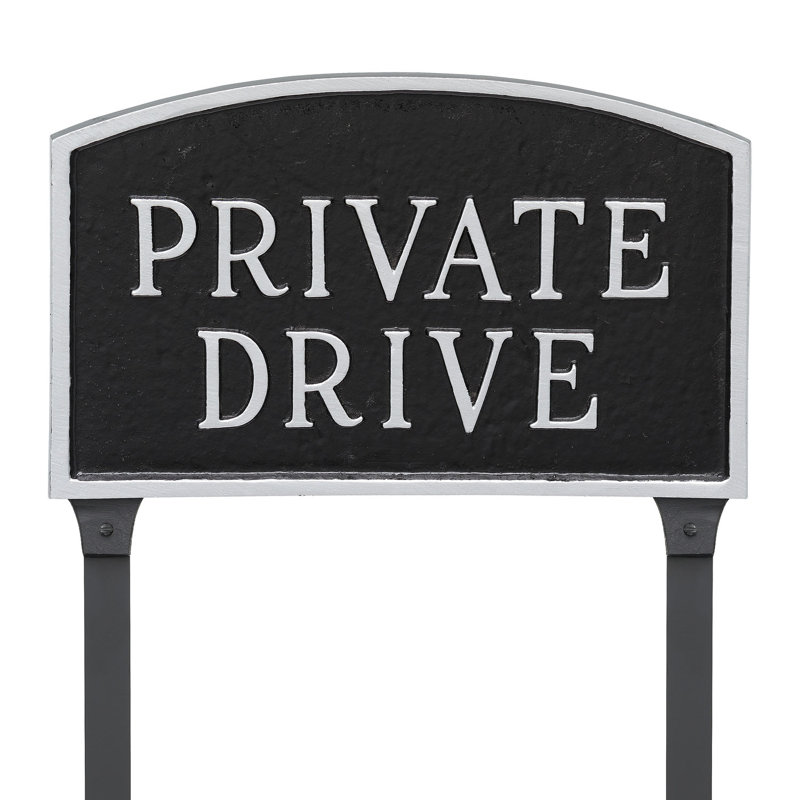 Private Drive Statement Garden Sign, Black/Silver, 10" H x 15" W x 0.25" D