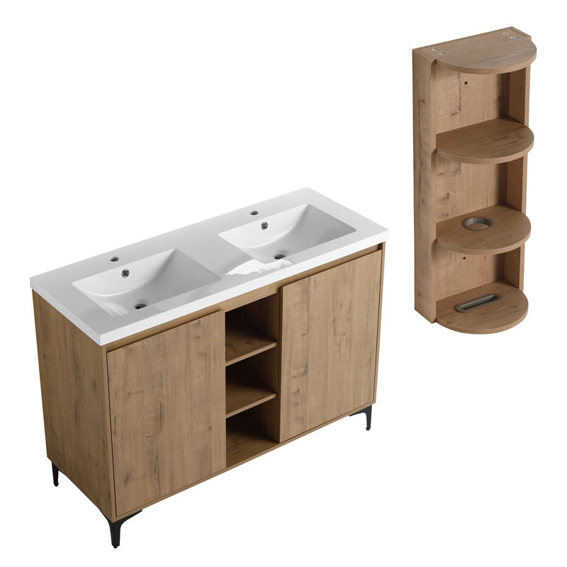 Meuble-lavabo autoportant polyvalent avec plusieurs options de rangement et matériaux durables