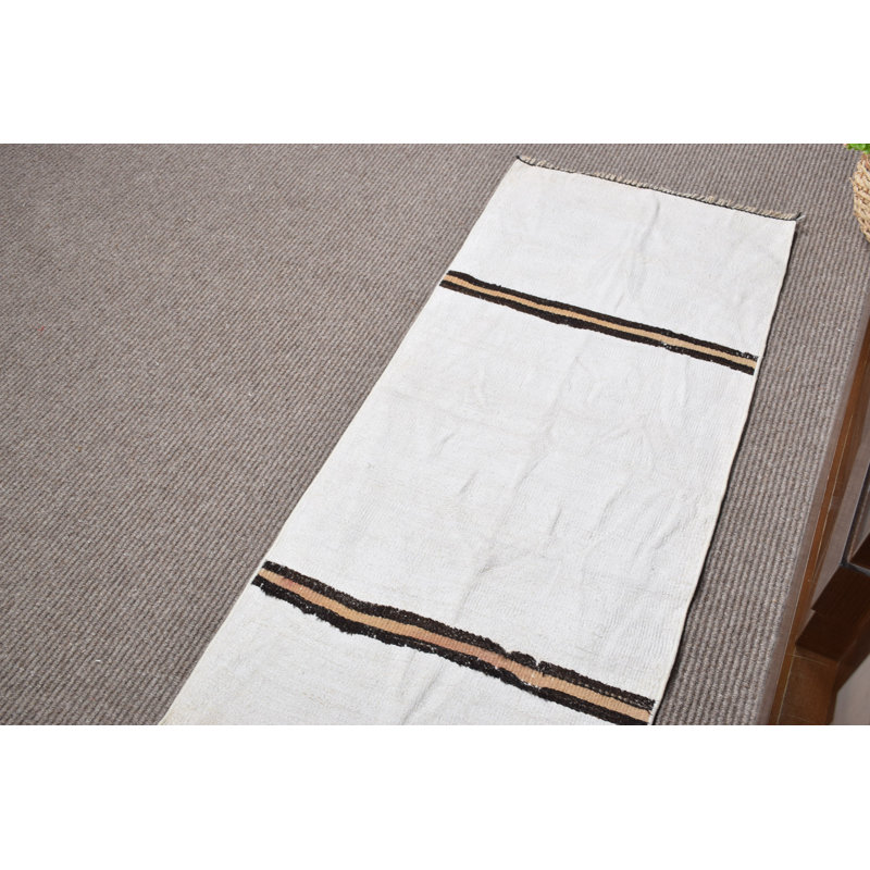 Tapis turc rétro tissé à la main: un petit tapis de chanvre beige antique pour l'entrée