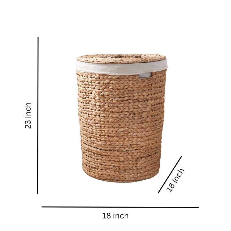 Natural Brown Water Hyacinth Wicker Laundry Hamper with Lid