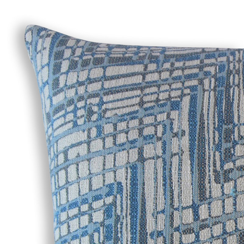 Oreiller géométrique Eadoin, 20 po x 20 po, Bleu, Coussin décoratif