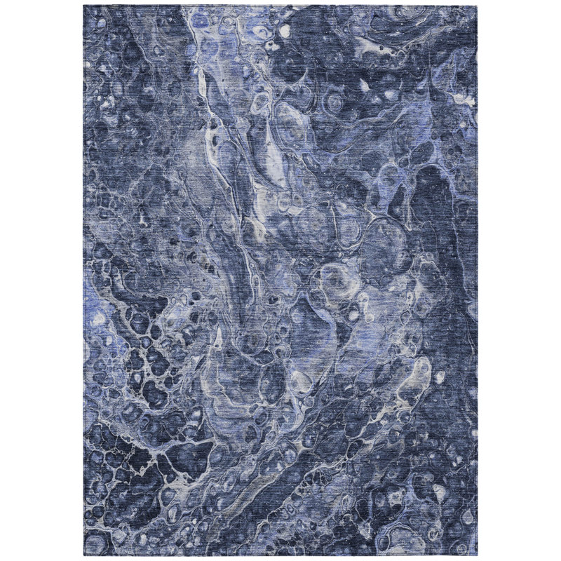 Tapis intérieur lavable abstrait bleu marine et gris HomeRoots 5 pi x 8 pi