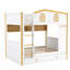 Lit superposé double au-dessus de double avec lit gigogne, garde-corps et tablettes de rangement, lit peu encombrant, blanc et naturel