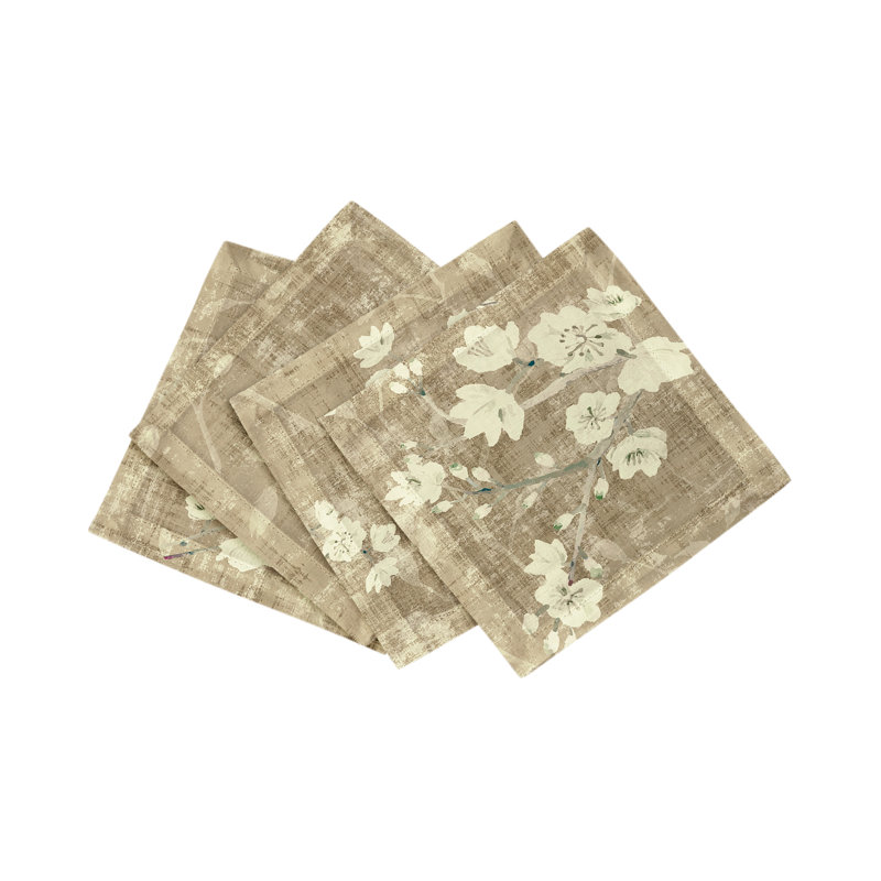 Blossom Fantasia Cotton Sateen Cocktail Napkins, Gold