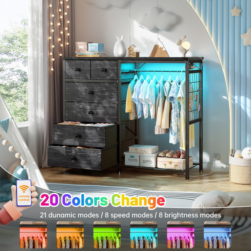 modern dresser with clothes rack GarveeLife 2 in 1 Dresser with Hanging Rack 6 Drawers Storage Organizer with Charging Station Bedroom Closet System with Shelf and Side Mesh Pocket in the Dressers department at Lowes.com