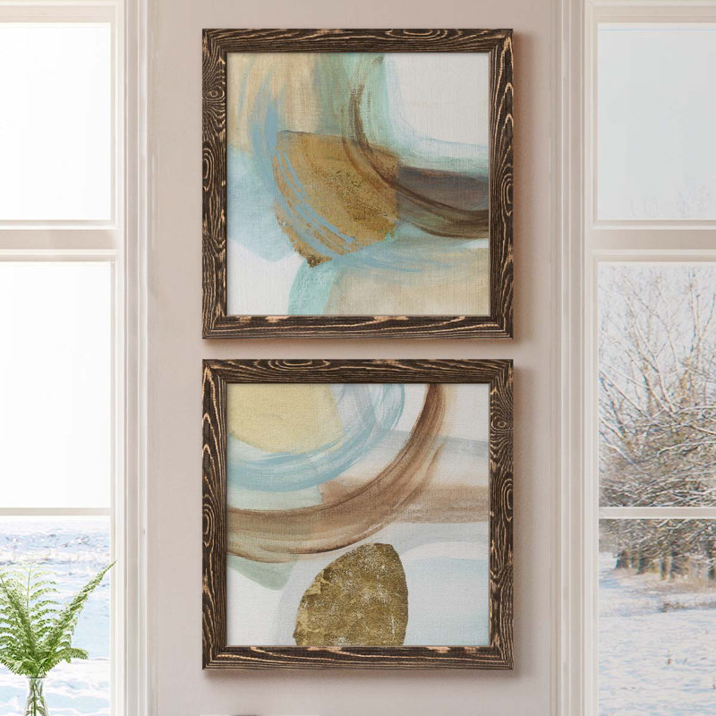 Blue Rythme I - Ensemble de 2 peintures sur toiles, H 20 po x l 40 po x P 1,5 po, Toile encadrée noyer