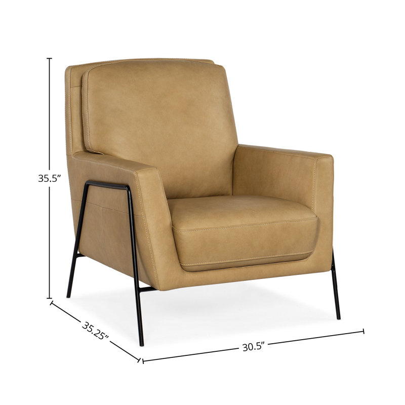 Aziel Metal Frame Club Chair, Ankur Sand Genuine Leather
