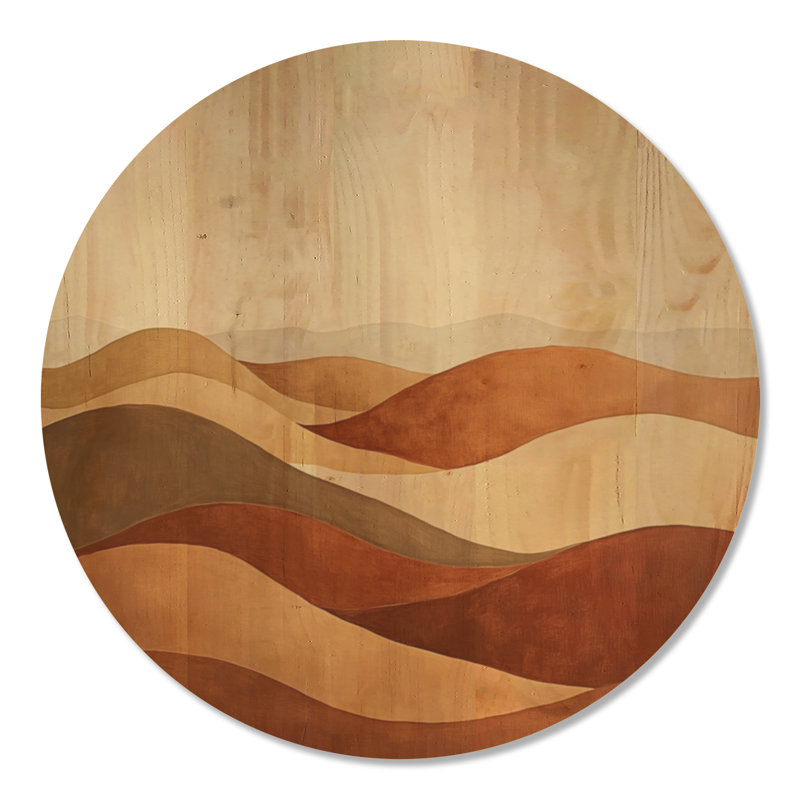 Dunes chaudes du désert - Tableau mural rond en bois représentant un paysage, Rond 23 po, Rond