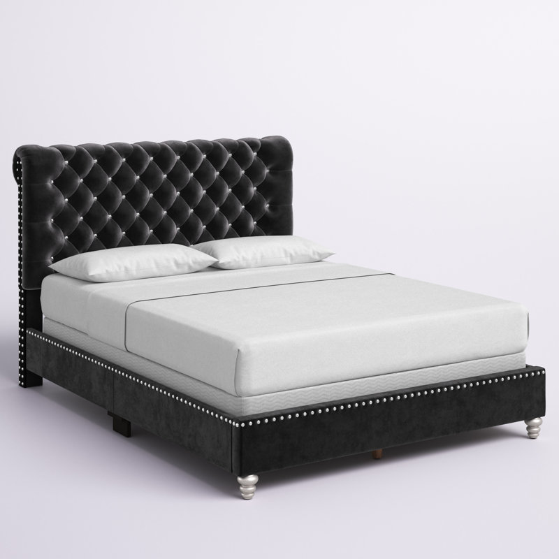 Kailyn Upholstered Sleigh Bed, Queen, Black