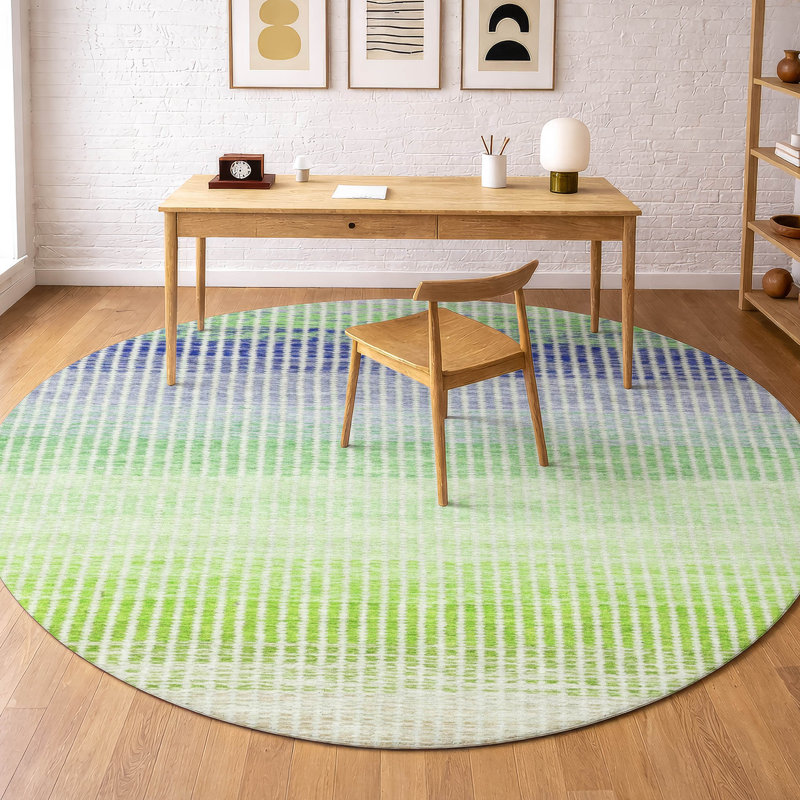 Premium Machine Washable Mayfield AMF2313 Stripes Rug, Orange, 8' Round