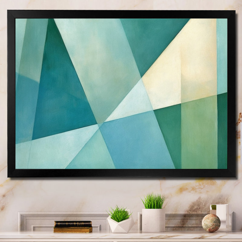 «Green Blue Abstract Geometric Fusion II - Abstract Shapes», art encadré, H 24 po x l 32 po x P 1 po, Cadre photo noir simple