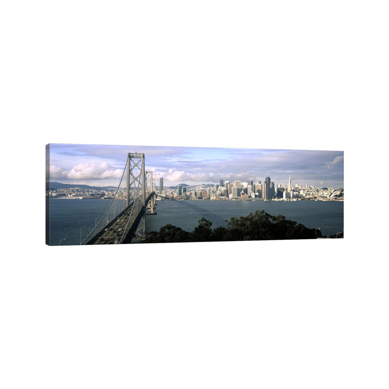 Bridge Across A Bay With City Skyline In The Background, Bay Bridge, San Francisco Bay, San Francisco, California, USA - Wrapped Canvas Panoramic Print