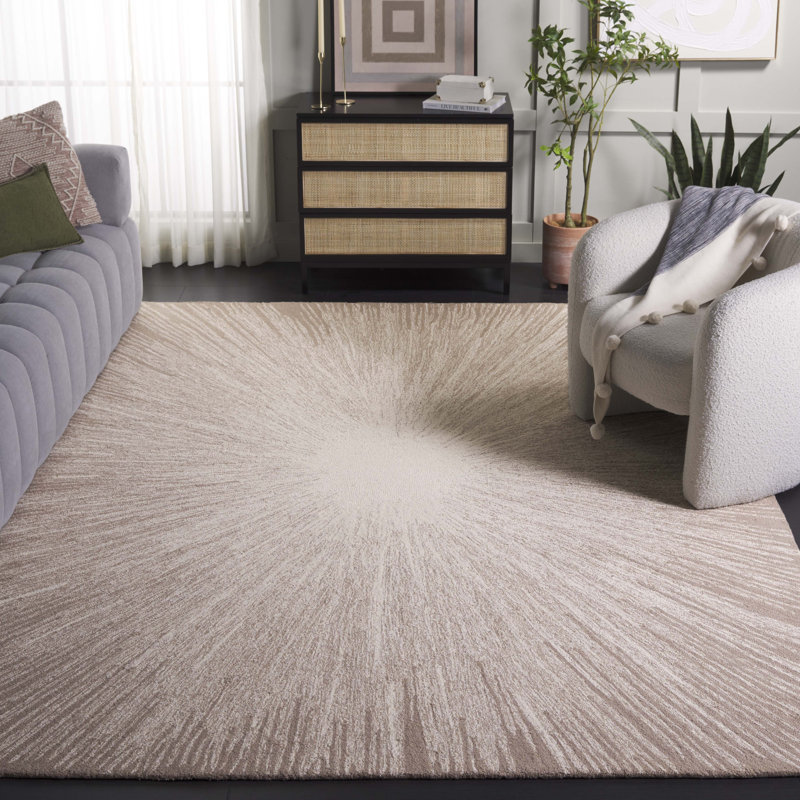 Tapis en laine / coton touffeté à la main Junieta ivoire / beige foncé, Rectangle 8 pi x 10 pi