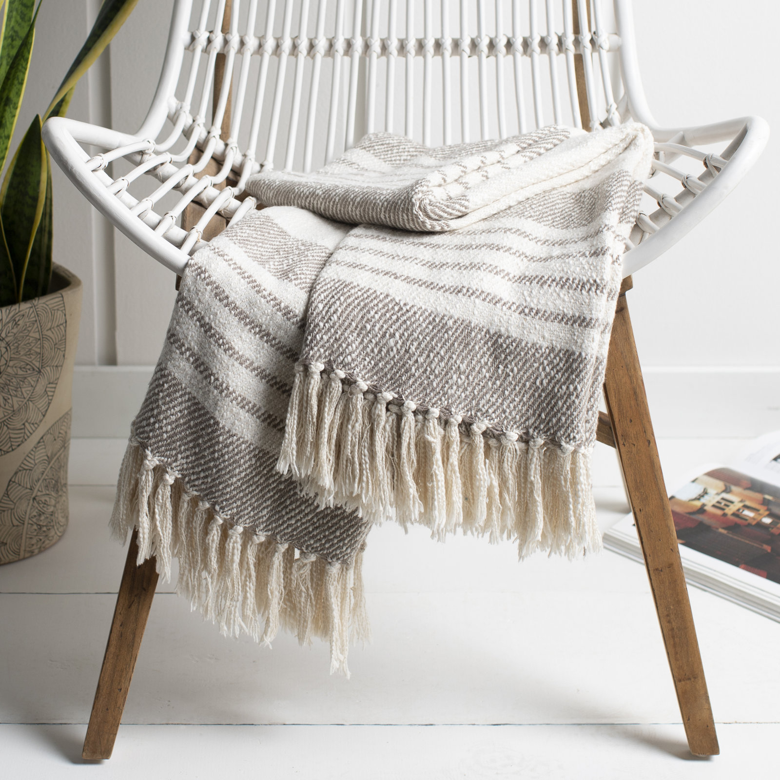 Sully Throw Blanket, Taupe/Cream