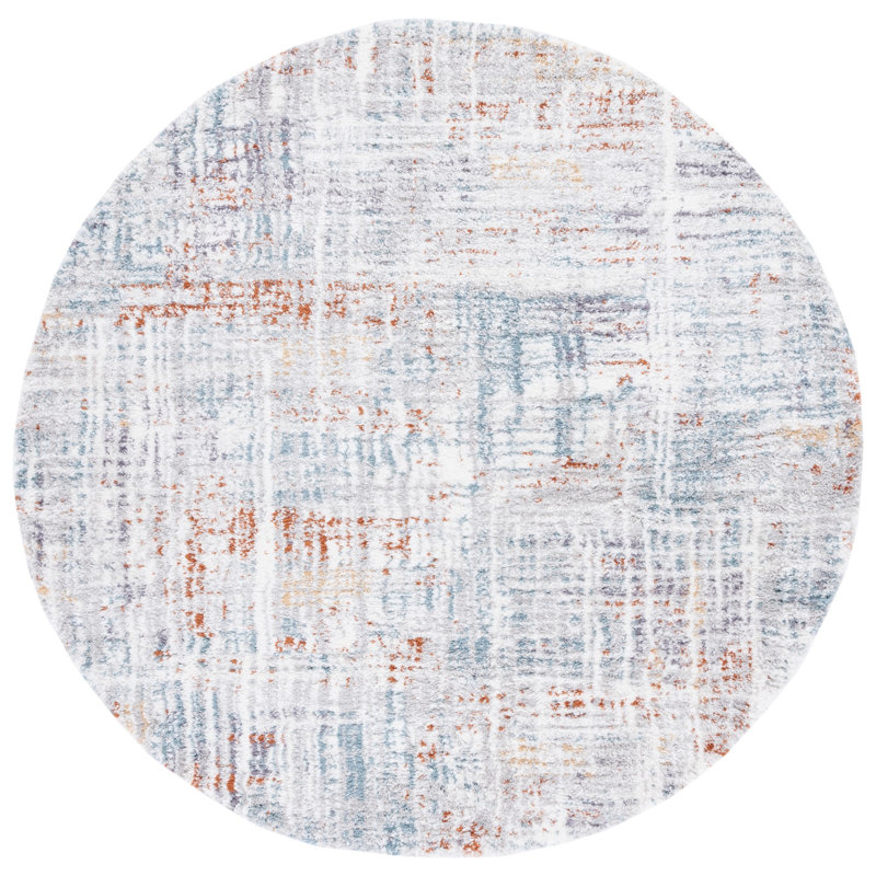 Tapis bleu rouille / ivoire Gregor Padula, Rond 7 pi