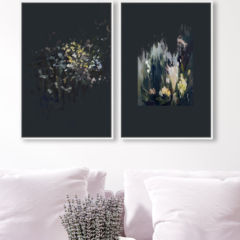 Midnight Flora Set Floral & Botanical Canvas Print by Oliver Gal, Black Frame, 10 x 15, 17"H x 25"W, White Floater Frame