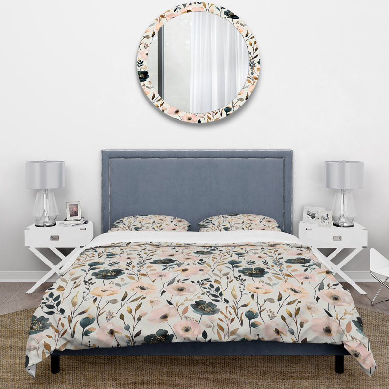 Ensemble de housse de couette floral noir et rose, Housse de couette très grand + 2 taies décorativ
