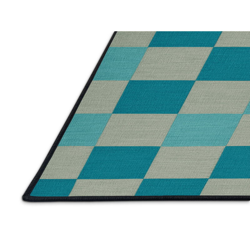 Tapis gris à carreaux lavable à la machine, Rectangle 6 pi x 9 pi