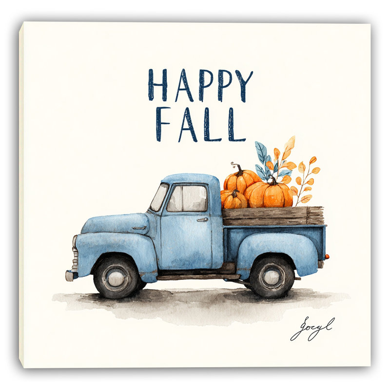 «Happy Fall», camion bleu sur toile tendue