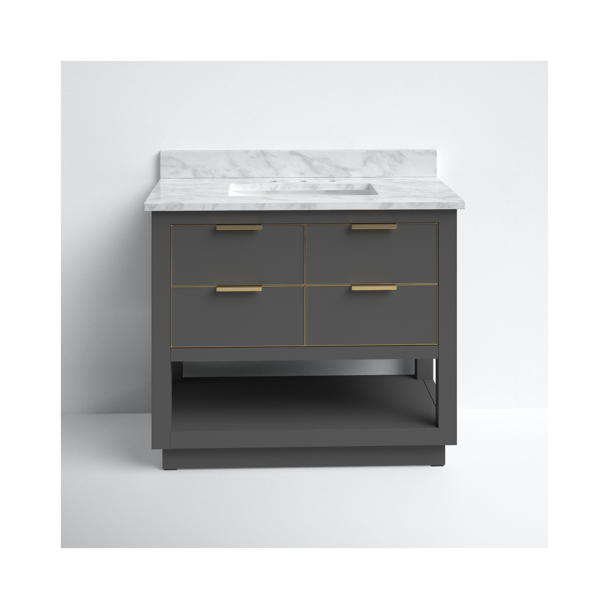Allie 42" Single Bathroom Vanity Set, 36"W, Twilight Gray, White Quartz/Silver