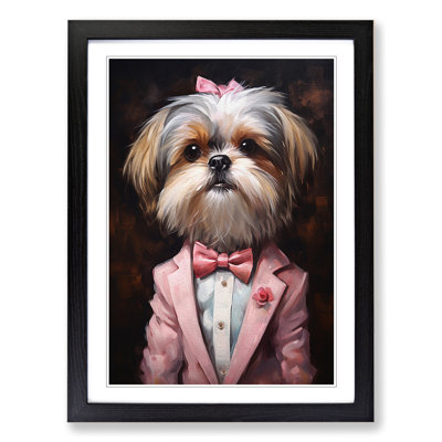 Shih Tzu In A Suit Painting No.3 - Single Picture Frame Print on Wood